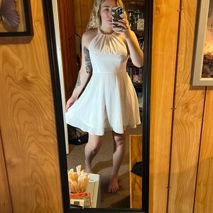 White flowy chiffon skater fit dress